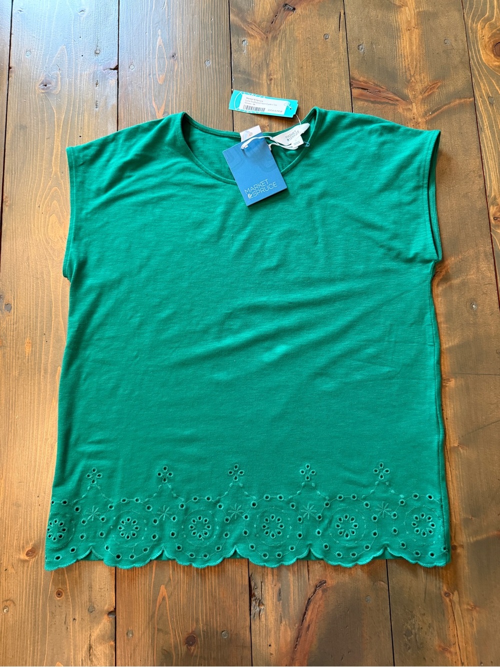Market & Spruce Green Eyelet-Hem Cap Sleeve Tank